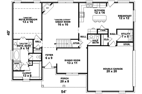 Floor Plan - Main Floor for Traditional House Plan #81-1424 - 3 bed, 2.5 bath