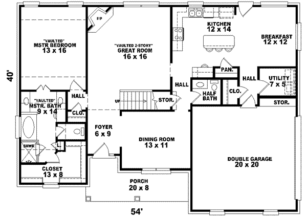 Floor Plan - Main Floor for Traditional House Plan #81-1424 - 3 bed, 2.5 bath
