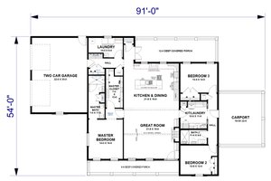 Floor Plan - Main Floor for Farmhouse House Plan #44-310 - 3 bed, 2 bath