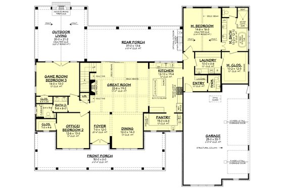 Floor Plan - Main Floor for Farmhouse House Plan #430-399 - 5 bed, 3.5 bath