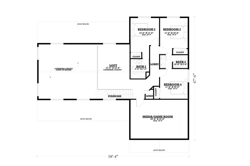 Architectural House Design - Floor Plan - Upper Floor for Barndominium House Plan #1112-1 - 4 bed, 3.5 bath