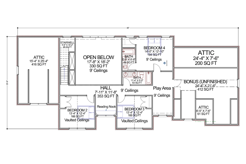 House Blueprint - Floor Plan - Upper Floor for Traditional House Plan #1116-7 - 4 bed, 3.5 bath