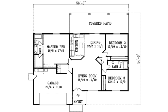 Floor Plan - Main Floor for Adobe / Southwestern House Plan #1-1323 - 3 bed, 2 bath