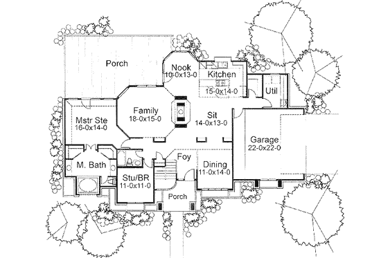 Floor Plan - Main Floor for Prairie House Plan #120-109 - 3 bed, 4 bath