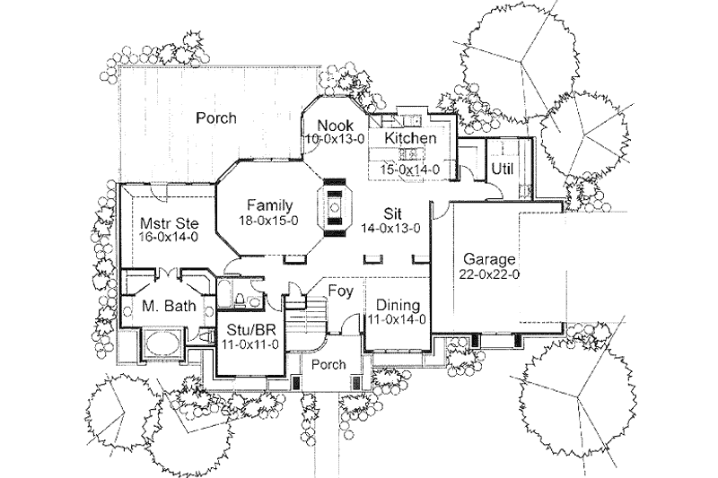 House Blueprint - Floor Plan - Main Floor for Prairie House Plan #120-109 - 3 bed, 4 bath