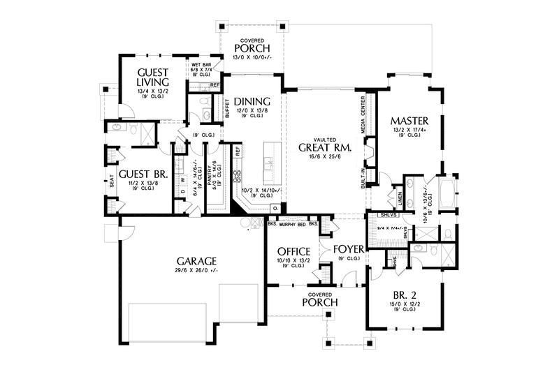 House Blueprint - Floor Plan - Main Floor for Craftsman House Plan #48-989 - 3 bed, 3.5 bath