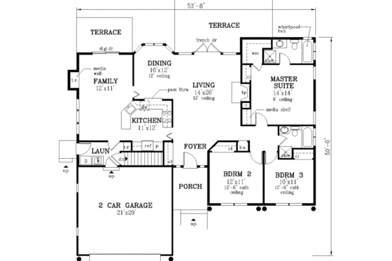 Floor Plan - Main Floor for Traditional House Plan #3-136 - 3 bed, 2 bath