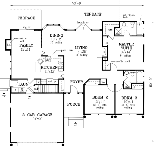 Architectural House Design - Traditional Floor Plan - Main Floor Plan #3-136