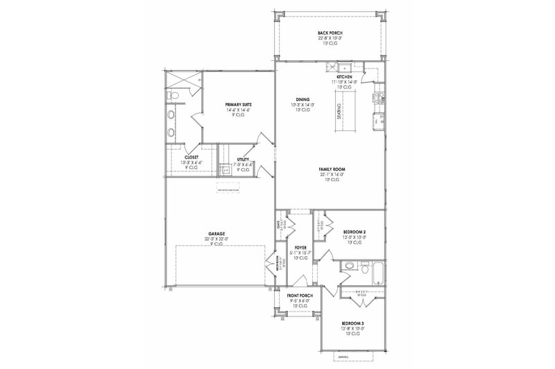 House Blueprint - Floor Plan - Main Floor for Farmhouse House Plan #1096-188 - 3 bed, 2 bath