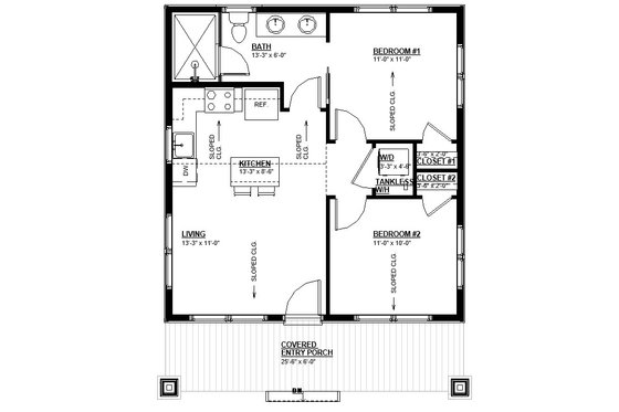Floor Plan - Main Floor for Craftsman House Plan #895-150 - 2 bed, 1 bath