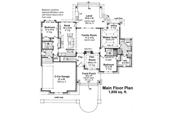 Craftsman style house plan, main level floor plan