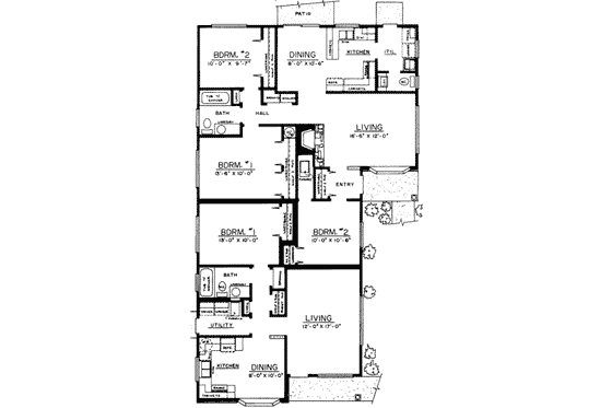 Floor Plan - Main Floor for Ranch House Plan #303-169 - 2 bed, 1 bath