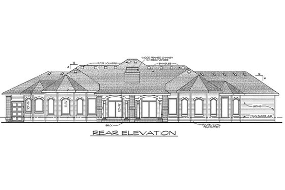 Exterior - Rear Elevation for European House Plan #20-1843 - 4 bed, 3 bath