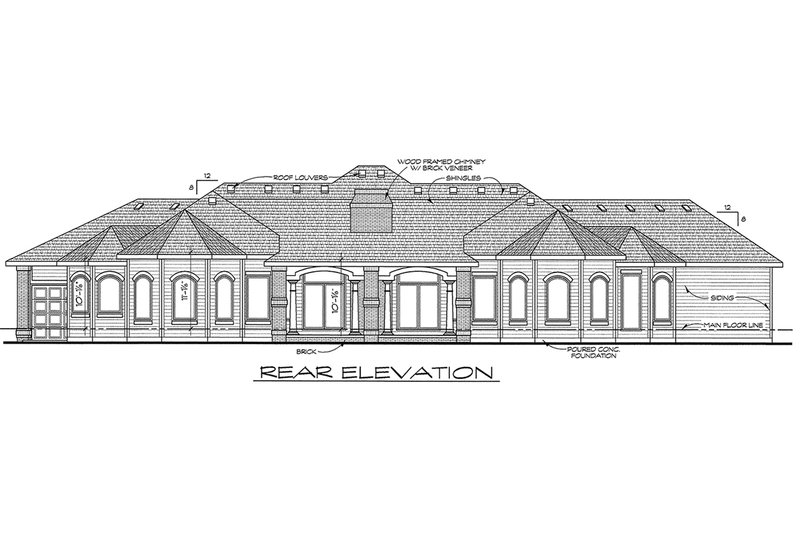 Home Plan - Exterior - Rear Elevation for European House Plan #20-1843 - 4 bed, 3 bath