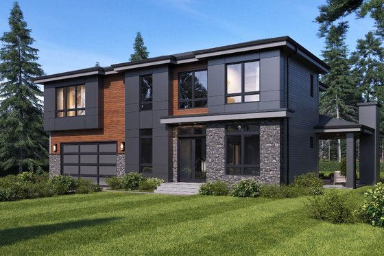 Exterior - Front Elevation 4 for Contemporary House Plan #1066-51 - 4 bed, 3 bath