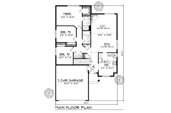 Floor Plan - Main Floor for Traditional House Plan #70-127 - 3 bed, 2 bath
