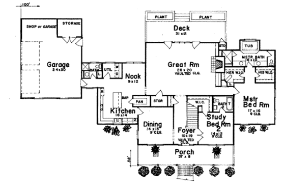 Floor Plan - Main Floor for Southern House Plan #52-116 - 4 bed, 4 bath