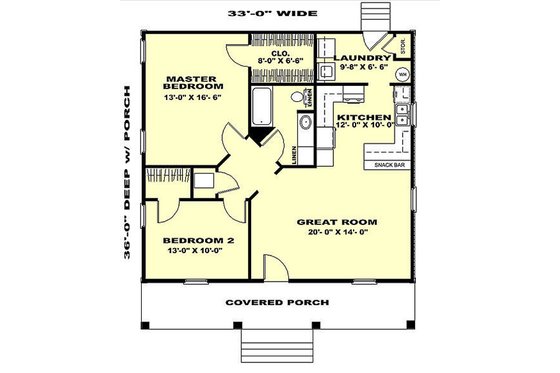 Floor Plan - Main Floor for Country House Plan #44-158 - 2 bed, 1 bath
