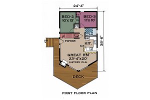 Floor Plan - Main Floor for Cabin House Plan #3-240 - 3 bed, 2 bath