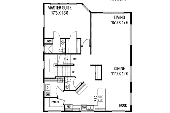 Floor Plan - Main Floor for Craftsman House Plan #60-428 - 2 bed, 2.5 bath