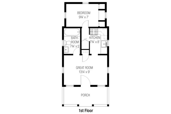 Floor Plan - Main Floor for Bungalow House Plan #915-10 - 1 bed, 1 bath