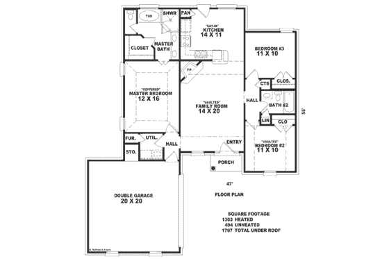 Floor Plan - Main Floor for European House Plan #81-175 - 3 bed, 2 bath