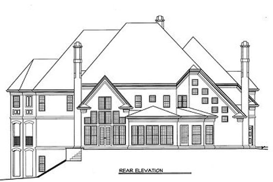 Exterior - Rear Elevation for European House Plan #119-261 - 5 bed, 4.5 bath