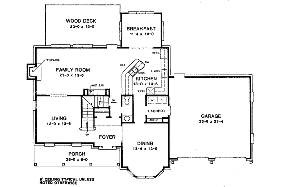 Floor Plan - Main Floor for Traditional House Plan #10-210 - 3 bed, 2.5 bath