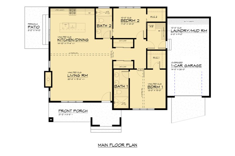 House Design - Floor Plan - Main Floor for Cottage House Plan #1066-297 - 2 bed, 2 bath