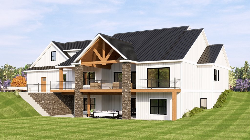 Exterior - Rear Elevation 1 for Farmhouse House Plan #1064-122 - 3 bed, 2.5 bath