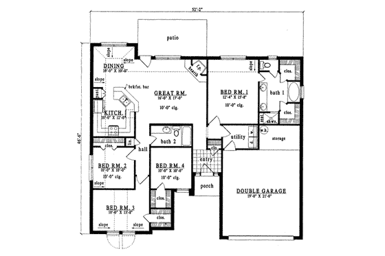 Floor Plan - Main Floor for Traditional House Plan #42-243 - 4 bed, 2 bath