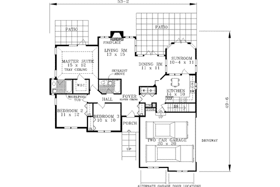 Floor Plan - Main Floor for Ranch House Plan #3-113 - 3 bed, 2 bath