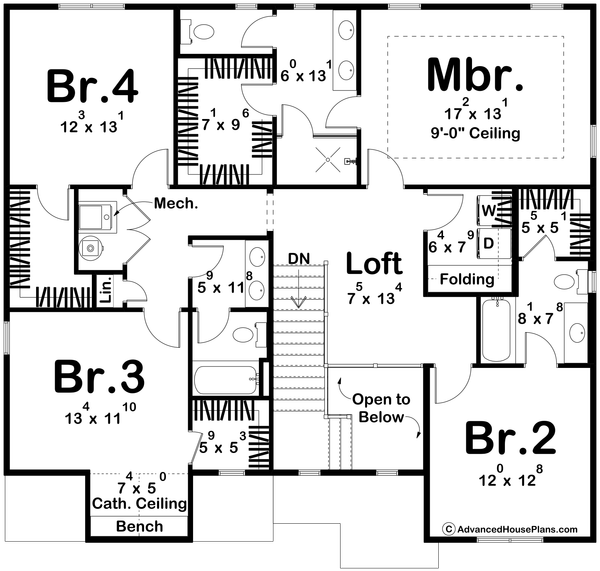House Blueprint - Floor Plan - Upper Floor for Traditional House Plan #455-775 - 4 bed, 3.5 bath