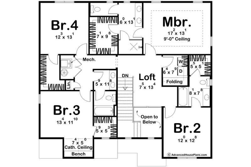 House Blueprint - Floor Plan - Upper Floor for Traditional House Plan #455-775 - 4 bed, 3.5 bath