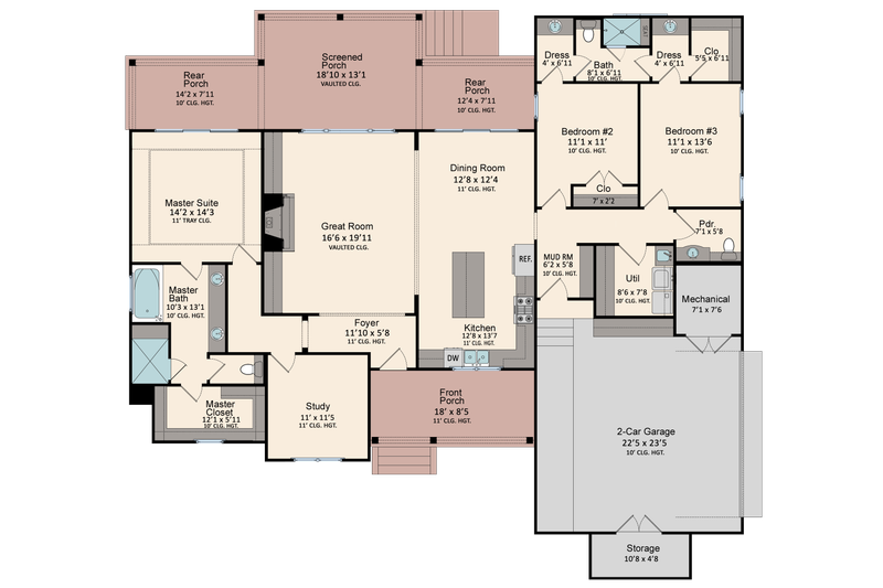 Architectural House Design - Floor Plan - Main Floor for Ranch House Plan #1081-3 - 3 bed, 2.5 bath