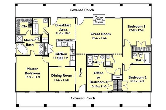 Floor Plan - Main Floor for Southern House Plan #44-162 - 4 bed, 3 bath