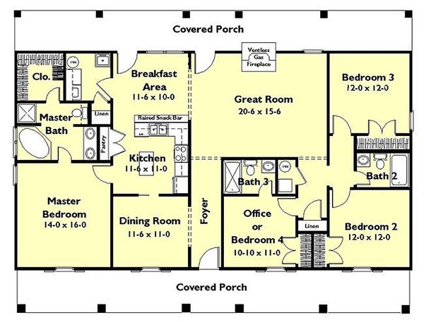 Home Plan - Southern Floor Plan - Main Floor Plan #44-162
