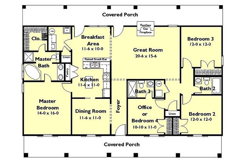 Southern Style House Plan - 4 Beds 3 Baths 1856 Sq Ft Plan #44-162 