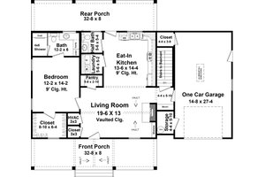 Floor Plan - Main Floor for Ranch House Plan #21-470 - 1 bed, 1.5 bath
