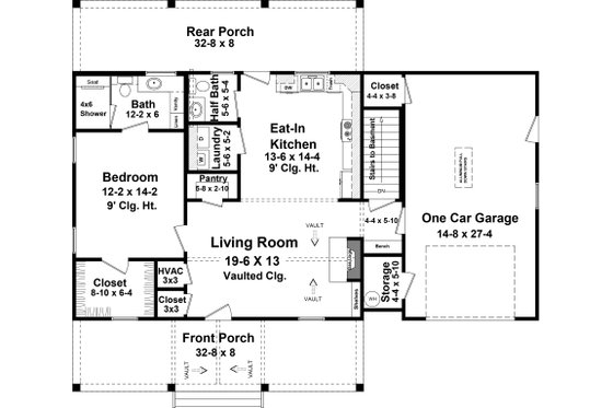 Floor Plan - Main Floor for Ranch House Plan #21-470 - 1 bed, 1.5 bath