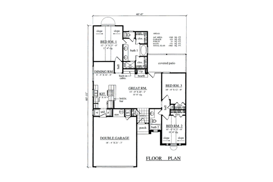 Floor Plan - Main Floor for Traditional House Plan #42-355 - 3 bed, 2 bath