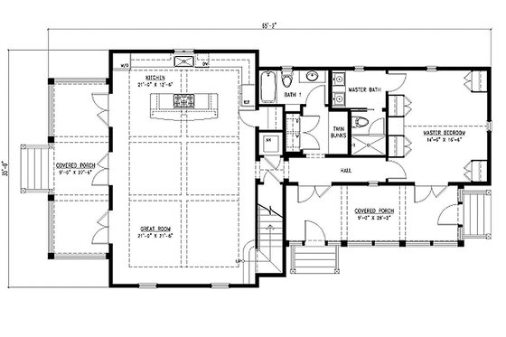 Main Level Floor Plan - 2000 square foot cottage home