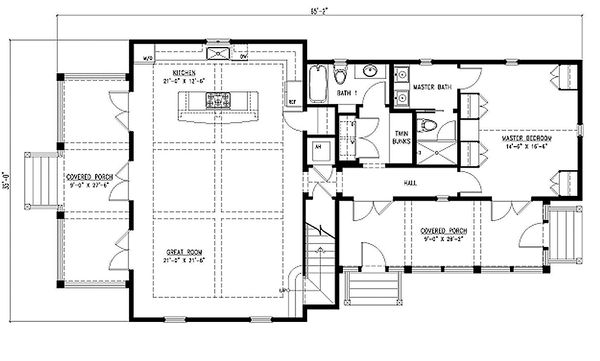 Main Level Floor Plan - 2000 square foot cottage home