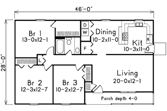 Floor Plan - Main Floor for Cottage House Plan #57-223 - 3 bed, 1 bath