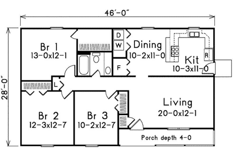 Home Plan - Floor Plan - Main Floor for Cottage House Plan #57-223 - 3 bed, 1 bath