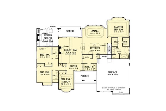 Floor Plan - Main Floor 1 for European House Plan #929-3 - 4 bed, 3 bath