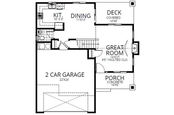 Floor Plan - Main Floor for Craftsman House Plan #112-171 - 3 bed, 2.5 bath
