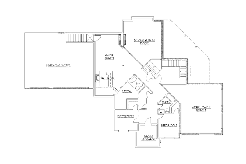 Architectural House Design - Floor Plan - Lower Floor for Traditional House Plan #5-225 - 5 bed, 5.5 bath