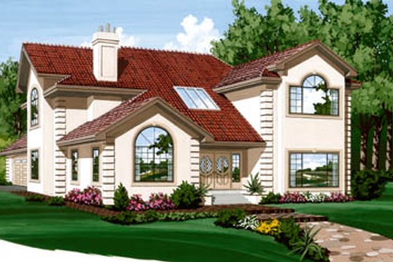 Exterior - Front Elevation for European House Plan #47-462 - 3 bed, 3.5 bath