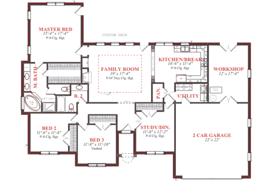Floor Plan - Main Floor for Southern House Plan #63-105 - 3 bed, 2 bath